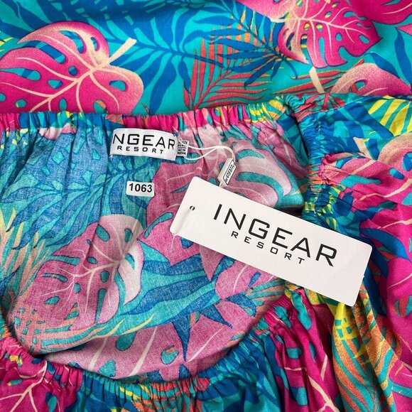 Ingear Resort Tropical Leaf Print Off-Shoulder Summer Oversized Swim‎ Dress NWT - Picture 7 of 13